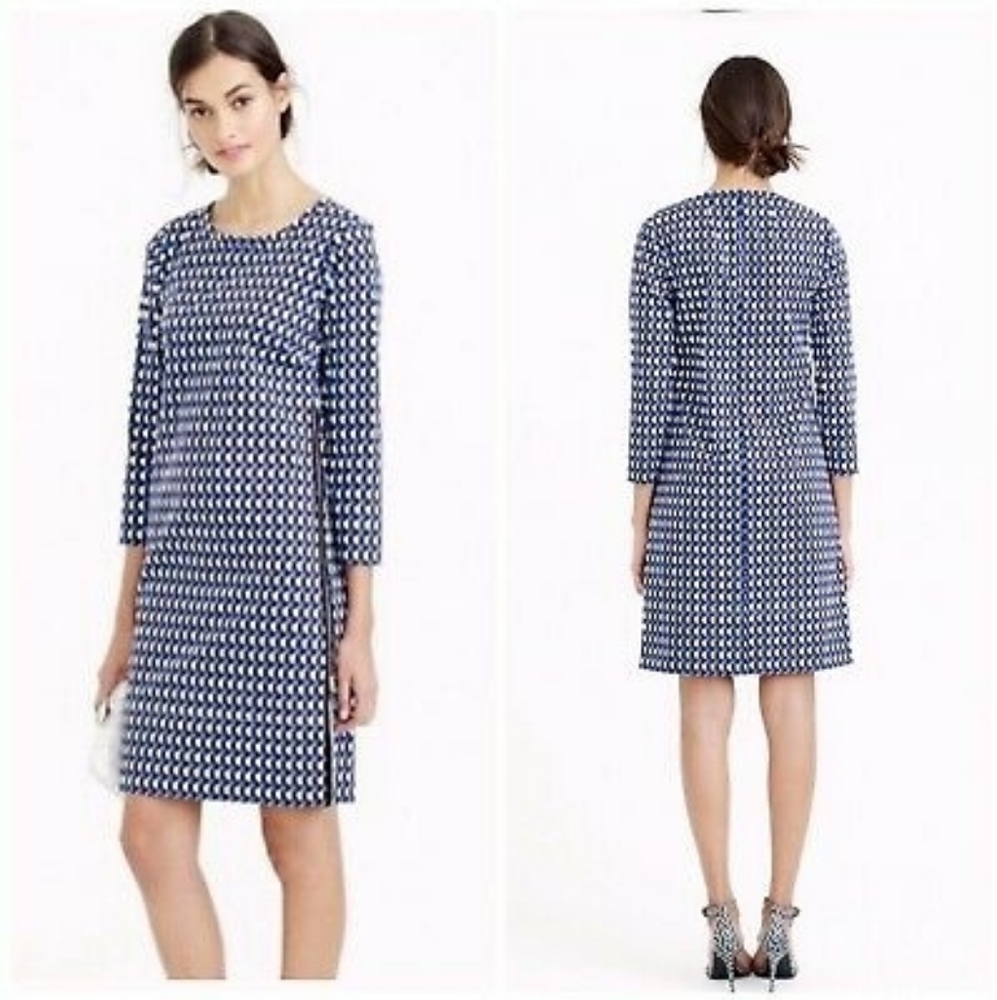 J.Crew Jet-Set Geo Shift Dress 3/4 Sleeve Sz 2